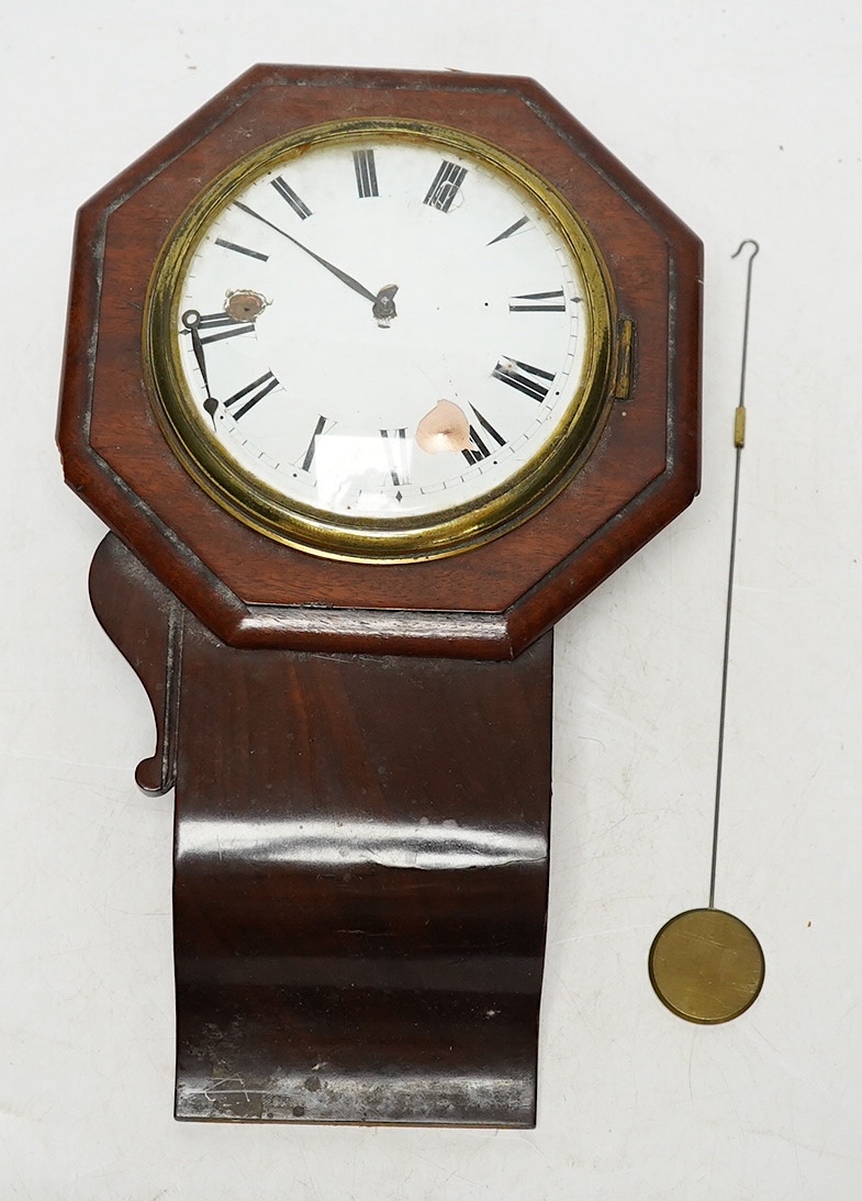 An unusual 19th century miniature drop dial timepiece, English movement signed Edw. Johnson, Liverpool, with pendulum, 25cm. Condition - poor, not tested as working